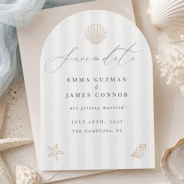 Invitación Elegante Boda Costera Concha Save the Date (Elegant Coastal Seashell Wedding Save the Date Invitation)