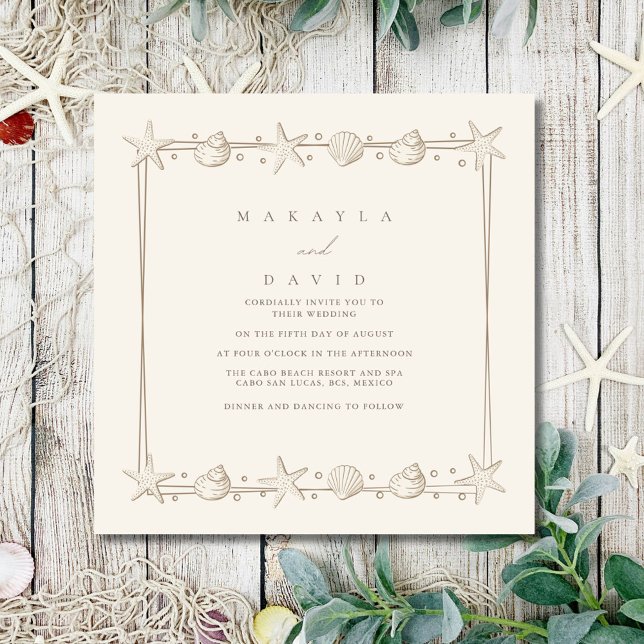 Invitación Elegante Boda Costera de Playa de Vegetales (Elegant Coastal Seaside Seashell Beach Wedding Invitation)