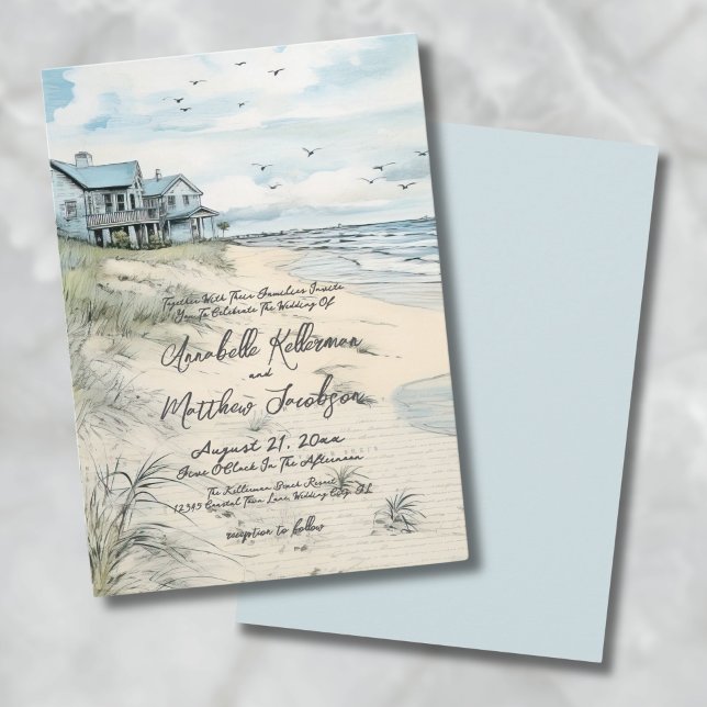 Invitación Elegante Boda Costera Vintage (Elegant Vintage Coastal Beach Wedding Invitation)