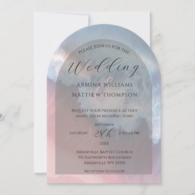 Invitación Elegante Boda Costera Wave Arch Beach Wedding (Anverso)