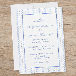 Invitación Elegante Boda costero de conchas azules dibujadas 