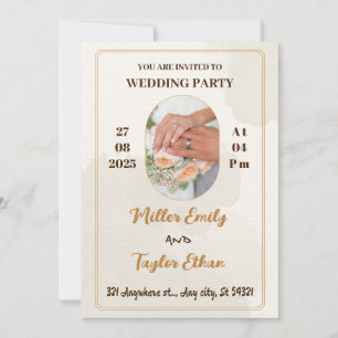 Invitación Elegante boda crema con una parte del anillo boda