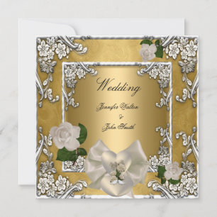 Invitación Elegante Boda Crema de Oro Rosa Plata