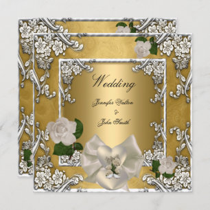 Invitación Elegante Boda Crema de Oro Rosa Plata