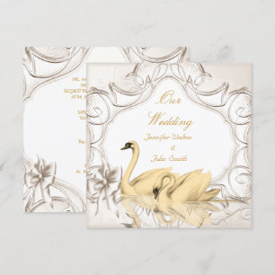 Invitación Elegante Boda Crema Oro Blanco Cisnes Arco Set