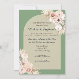 Invitación Elegante Boda Cristiana Boho de Primavera con Peon