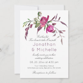 Invitación Elegante Boda Cristiana Floral Rosa Púrpura