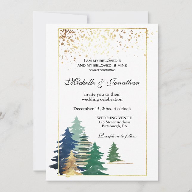 Invitación Elegante Boda cristiano de árboles verdes forestal (Anverso)