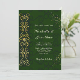 Invitación Elegante Boda cristiano de diseño de oro verde irl