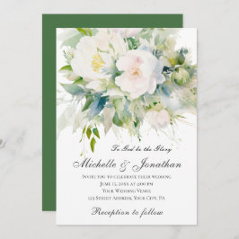Invitación Elegante Boda cristiano de flores blancas