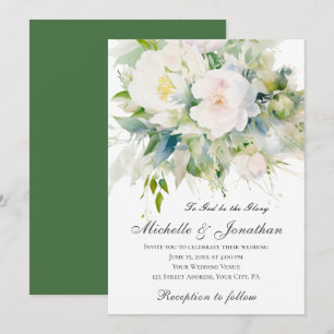 Invitación Elegante Boda cristiano de flores blancas