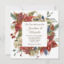 Invitación Elegante Boda cristiano de invierno con flores roj