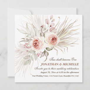 Invitación Elegante Boda cristiano floral Boho rosa Rubor