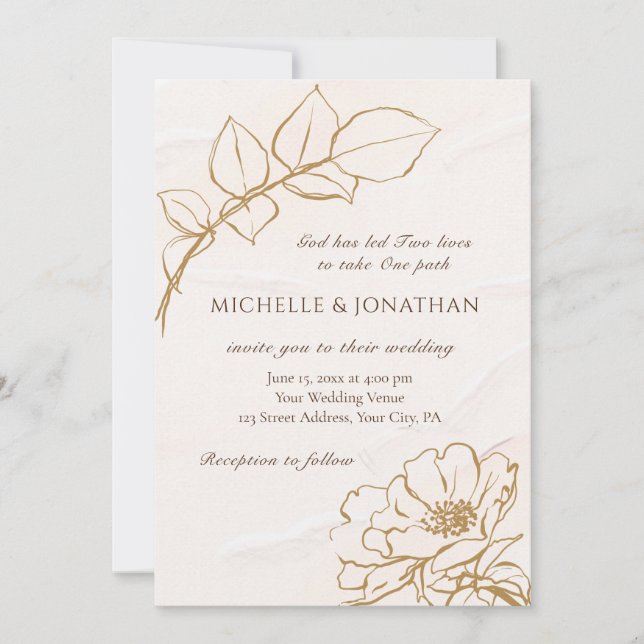 Invitación Elegante Boda cristiano floral de arte rosa rosa r (Anverso)