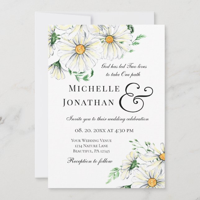 Invitación Elegante Boda cristiano floral de Daisies blancos (Anverso)