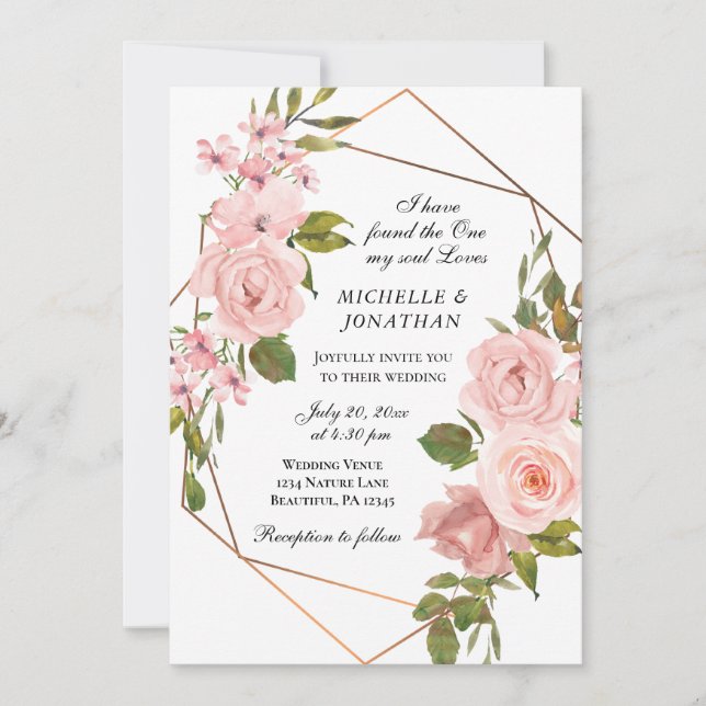 Invitación Elegante Boda cristiano floral de Rubor rosa Roses (Anverso)