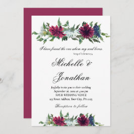 Invitación Elegante Boda cristiano floral rojo borgoñona