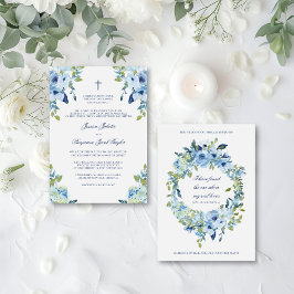 Invitación Elegante Boda cristiano floral turbio azul