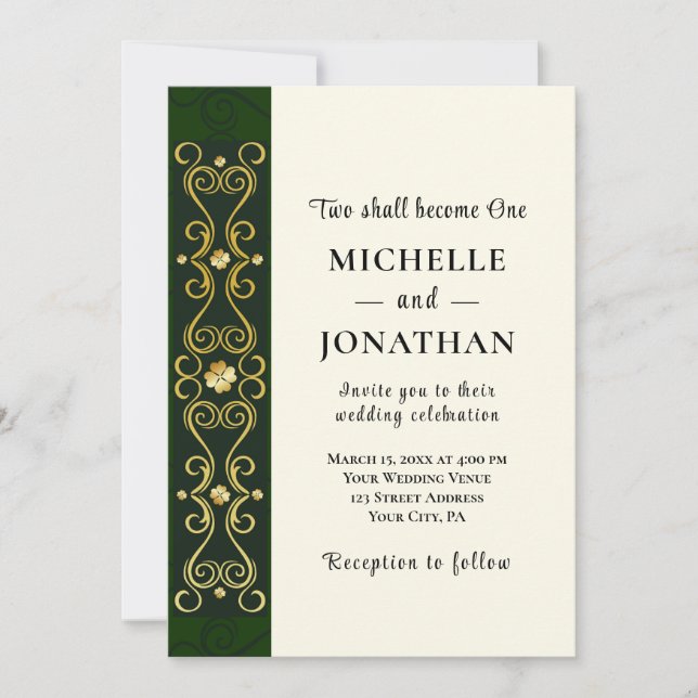Invitación Elegante Boda cristiano irlandés dorado oscuro (Anverso)