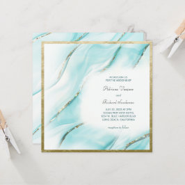 Invitación Elegante Boda cuadrado del Agate de Oro Turquesa