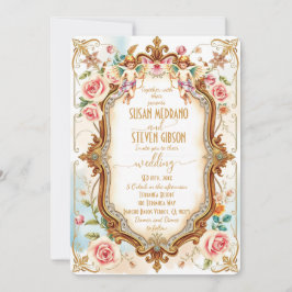 Invitación Elegante Boda Cupido Floral Británico