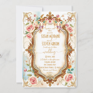 Invitación Elegante Boda Cupido Floral Británico