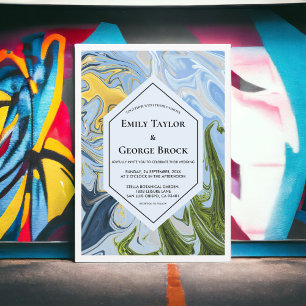 Invitación Elegante Boda de abstracto azul amarillo verde min