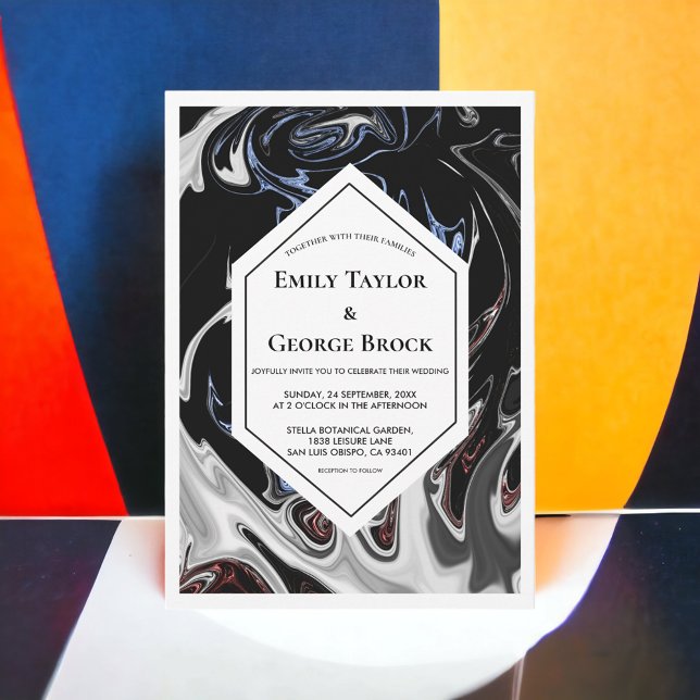 Invitación Elegante Boda de abstracto azul blanco negro minim (Subido por el creador)