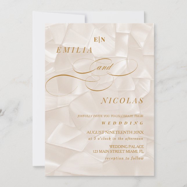 Invitación Elegante Boda de abstracto neutro en monograma (Anverso)