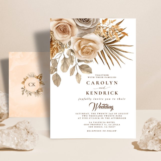 Invitación Elegante Boda de Acentos Florales Neutrales Boho (Subido por el creador)