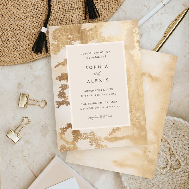 Invitación Elegante Boda de acuarela abstracta dorada (Subido por el creador)