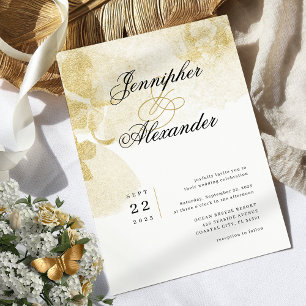 Invitación Elegante Boda de Acuarela Abstracta Dorada