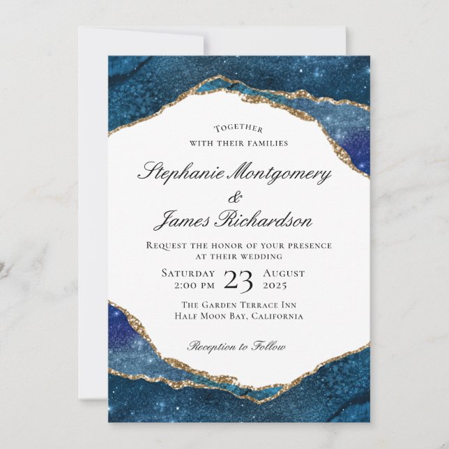 Invitación Elegante Boda de acuarela agate de Relieve metaliz (Anverso)