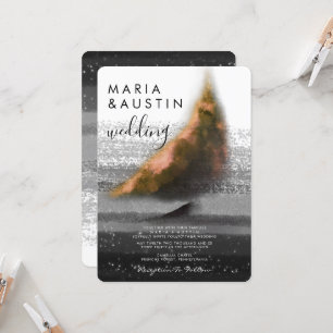 Invitación Elegante Boda de acuarela blanca y negra