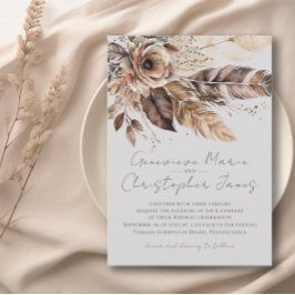 Invitación Elegante Boda de acuarela de Boho Feather Floral