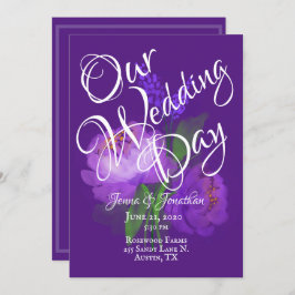 Invitación Elegante Boda de acuarela de escritura floral púrp