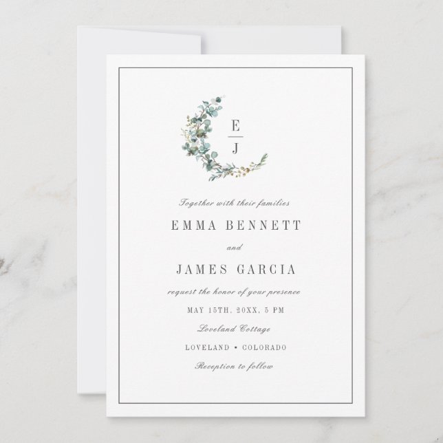 Invitación Elegante boda de acuarela de eucalipto (Anverso)