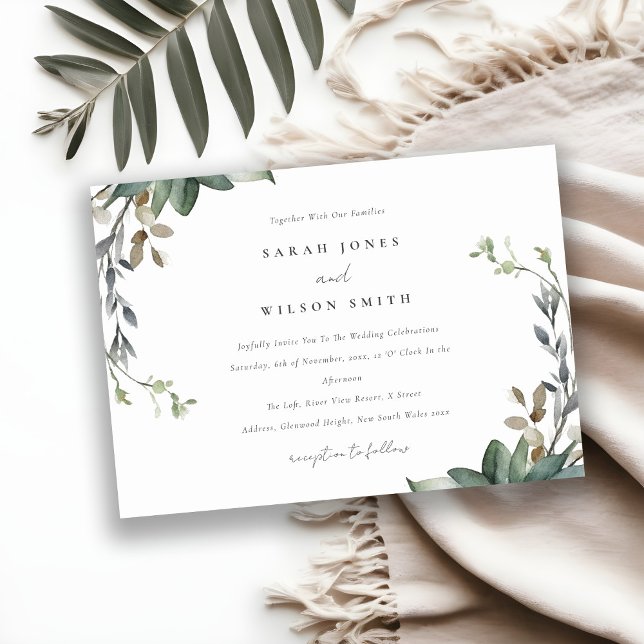 Invitación Elegante Boda de acuarela de follaje verde rustico (Subido por el creador)