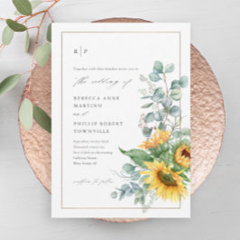 Invitación Elegante Boda de Acuarela de Girasol y Eucalipto