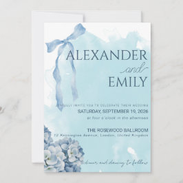 Invitación Elegante Boda de Acuarela de Hortensia Azul