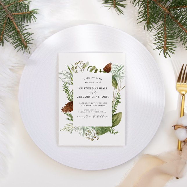 Invitación Elegante Boda de Acuarela de Invierno (Subido por el creador)