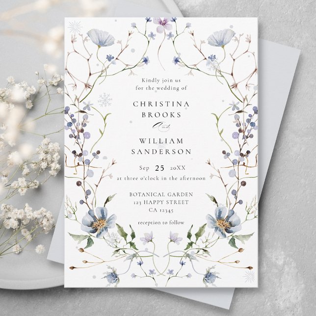 Invitación Elegante Boda de acuarela de invierno con flores s (Subido por el creador)