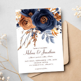 Invitación Elegante Boda de acuarela de la marina azul terrac