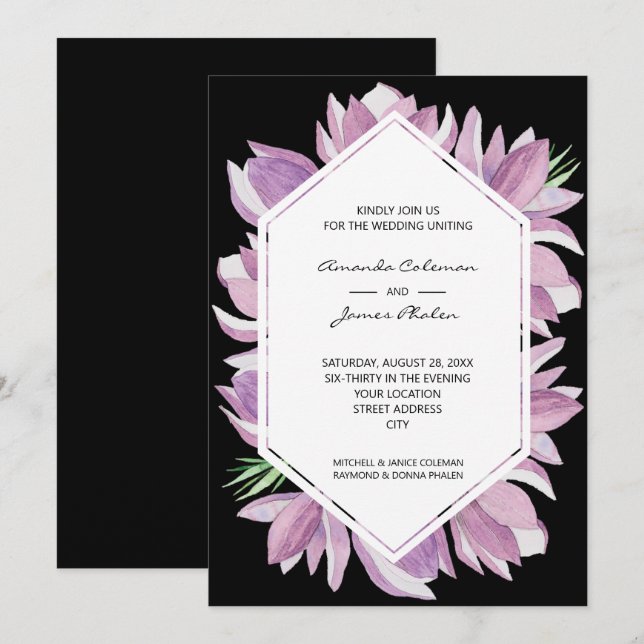 Invitación Elegante Boda de acuarela de Magnolia (Anverso / Reverso)