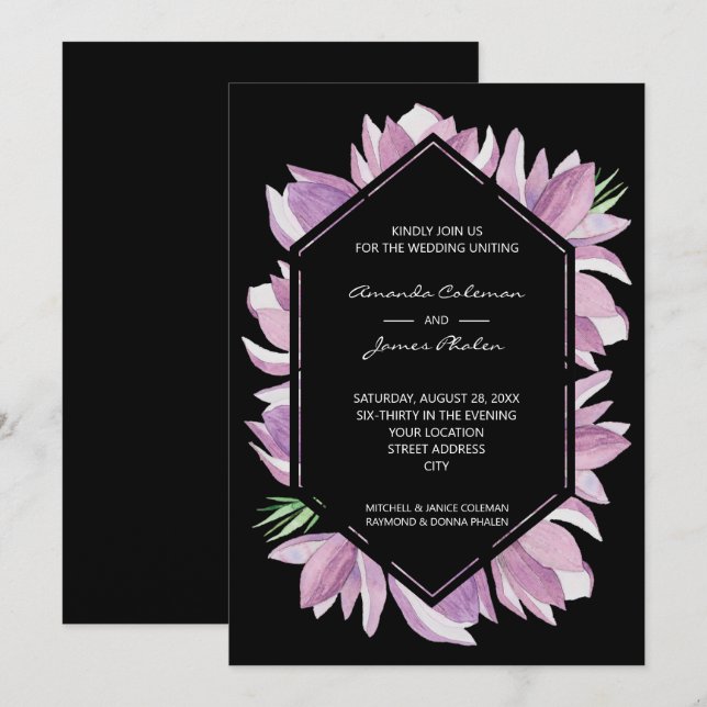 Invitación Elegante Boda de acuarela de Magnolia (Anverso / Reverso)