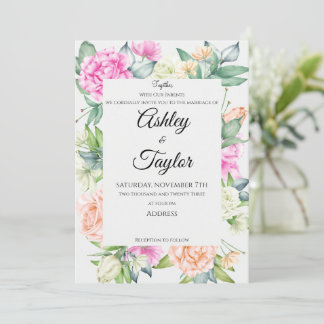 Invitación Elegante Boda de acuarela de marco floral
