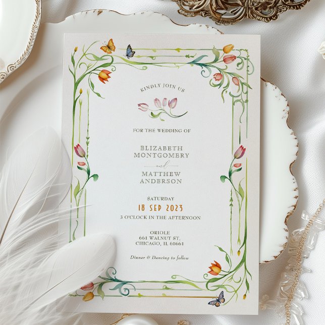 Invitación Elegante Boda de acuarela de mariposa floral (Subido por el creador)