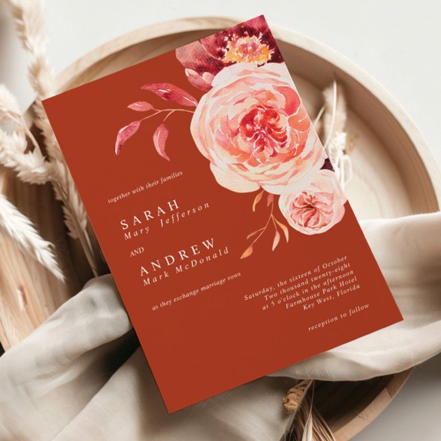 Invitación Elegante Boda de acuarela de otoño de Terracotta (Subido por el creador)