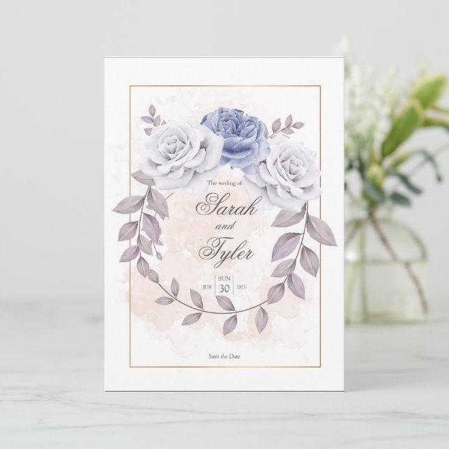 Invitación Elegante Boda de acuarela de Rosa floral romántico (Anverso de pie)