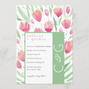 Invitación Elegante Boda de acuarela de tulipán verde rosa fl